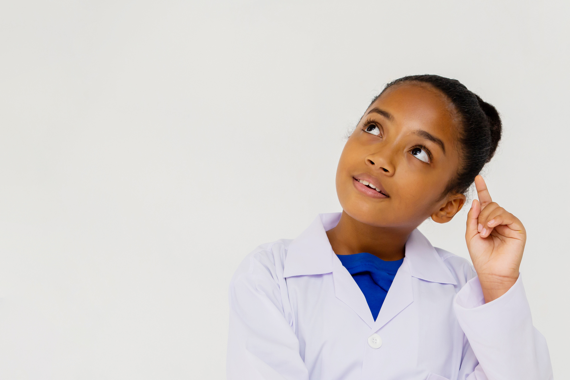 Young Preteen African American Kid Wearing Lab Coat Thinking
